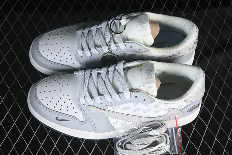 All categories Air Jordan Jordan series basketball shoes Air Jordan 1 Low High-end customized low-top sneakers Travis Scott x Fragment Design x Air Jordan 1 Low OG SP AJ1 Joe 1 Stucci co-branded light gray print low-top cultural casual sneakers DZ5899-026